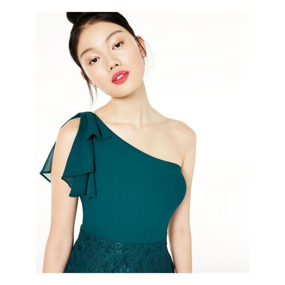 CITY TRIANGLES Womens Green Short Fit + Flare Party Dress Size: 3 - Picture 3 of 4